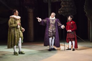 Lowell Byers, Mark Pinter and Adam Kantor, left to right, in Two Gentlemen of Verona at the Old Globe.