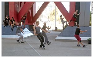 Trystan Loucado and San Diego Dance Theater Company dancers under the clock tower.  Photo:  Manuel Roteberg