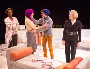 Left to right, Carolyn Michelle Smith, Lauren Blumenfeld, JD Taylor , and Meg Gibson in Rich Girl at the Old Globe Theatre.  Jim Cox Photo