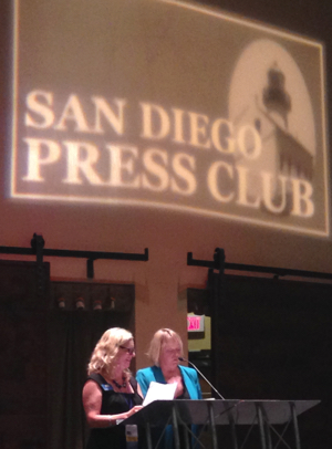 Press Club President and Sandiegostory Critic Kris Eitland with Press Club Executive Director Terry Williams