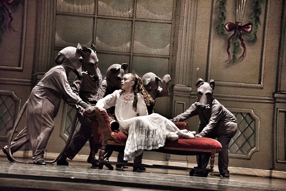 Clara surrounded by giant mice in the Battle Scene. Photo: courtesy Calif. Ballet