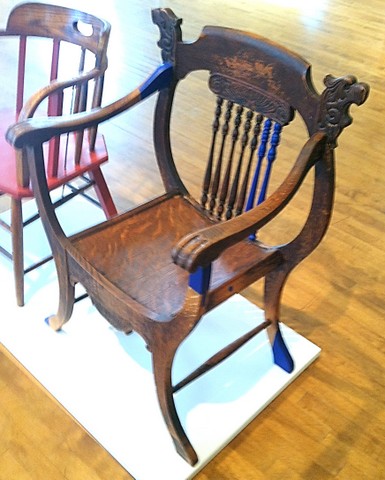 Peter Scheidt's "Oak Chair Repair (Blue)," 2015.