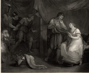 If New Fortune Theatre Company had done a full-blown production of 'Troilus and Cressida,' the show might have looked something like the image from this 1795 engraving by Luigi Schiavonetti, inspired by an Angelica Kauffman painting from 1789. Public domain image.