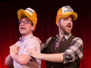 Bud (Tom Zohar, left) and Doug (Anthony Methvin) hope against hope in Backyard Renaissance Theatre Company's 'Gutenberg! The Musical!' COURTESY PHOTO