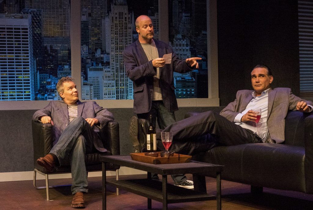 Their facial expressions are character studies in themselves as Serge, Yvan and Marc (from left, Jason Heil, Jacob Bruce and Daren Scott) debate the obviously unassailable. Photo courtesy Intrepid Theatre Company. 